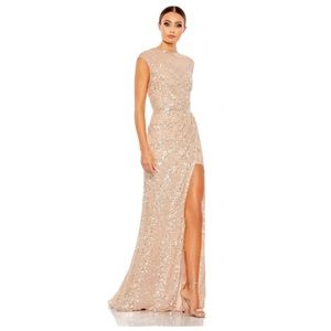 Mac Duggal Embellished Illusion High Neck Cap Sleeve Gown size 14